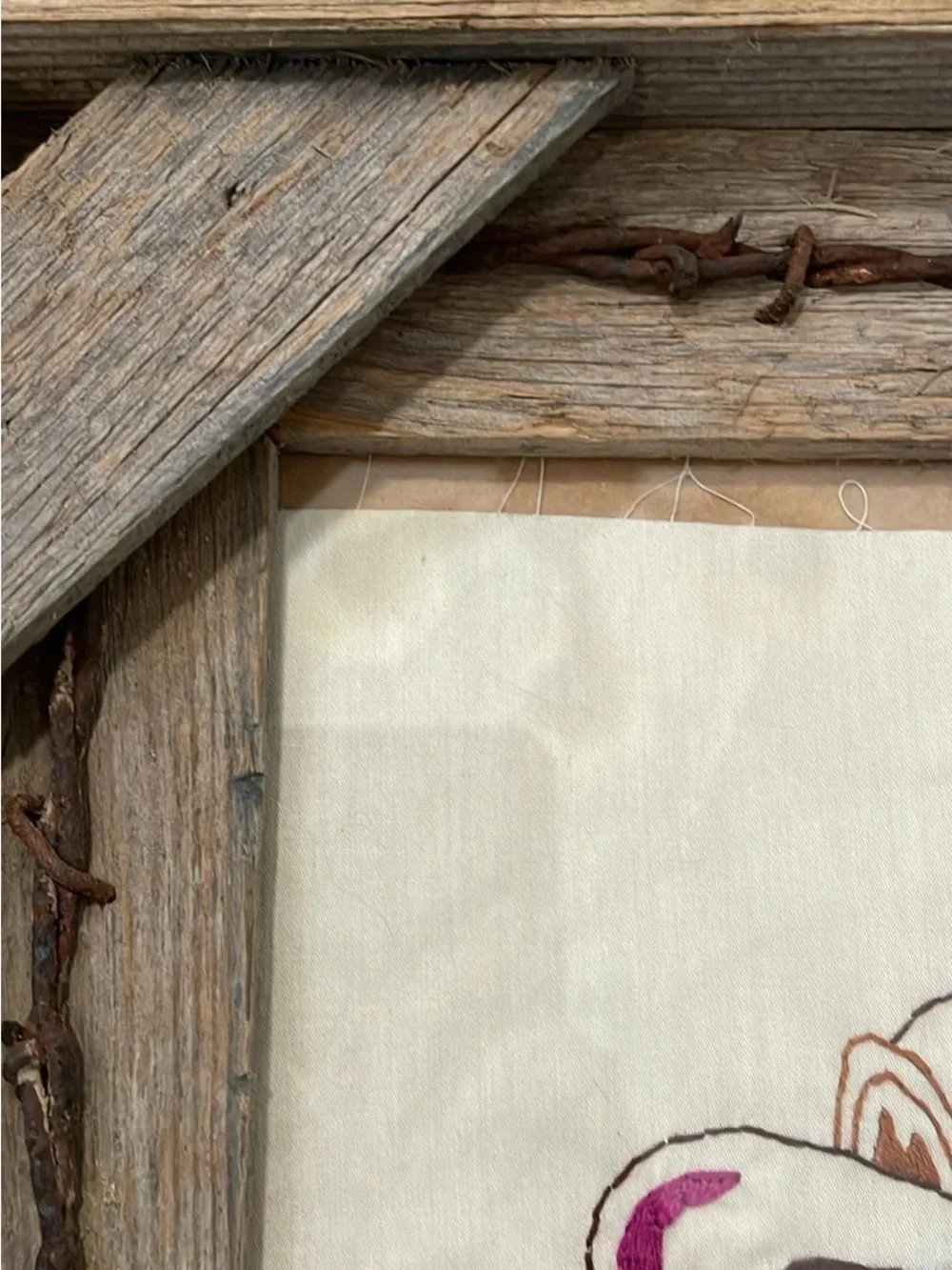 Rustic Pink and Cream 'Meowdy Partner' Framed Wall Art in Western Frame.
